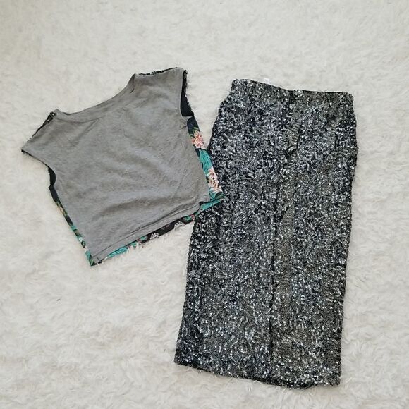 Xhilaration Silver Sequins Skirt Set Sz Xsmall - Picture 3 of 11
